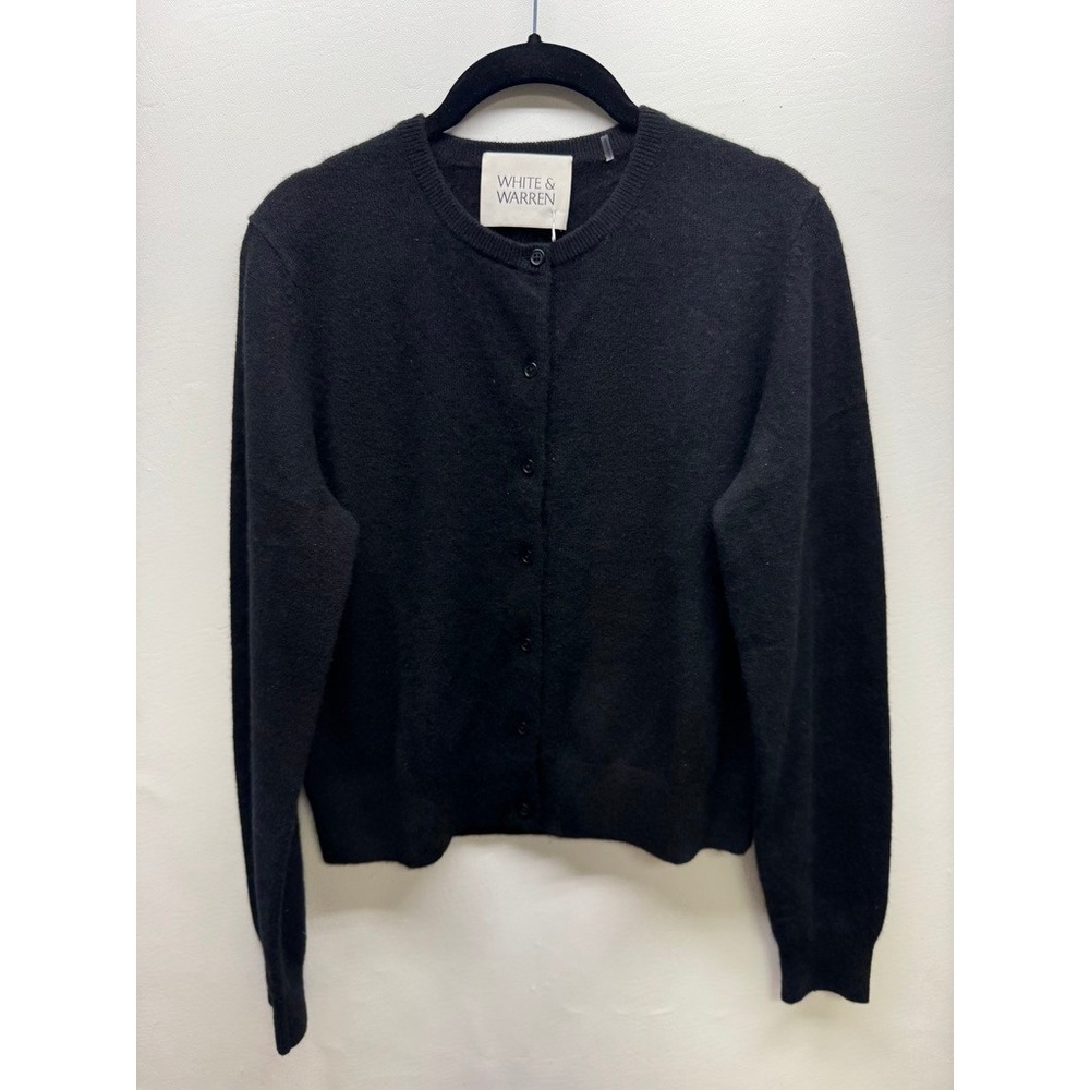 White and Warren Cardigan Women M‎ Black Essential Cashmere Button Up